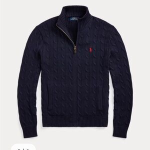Ralph Lauren Golf Navy & turquoise zip up cableknit sweater